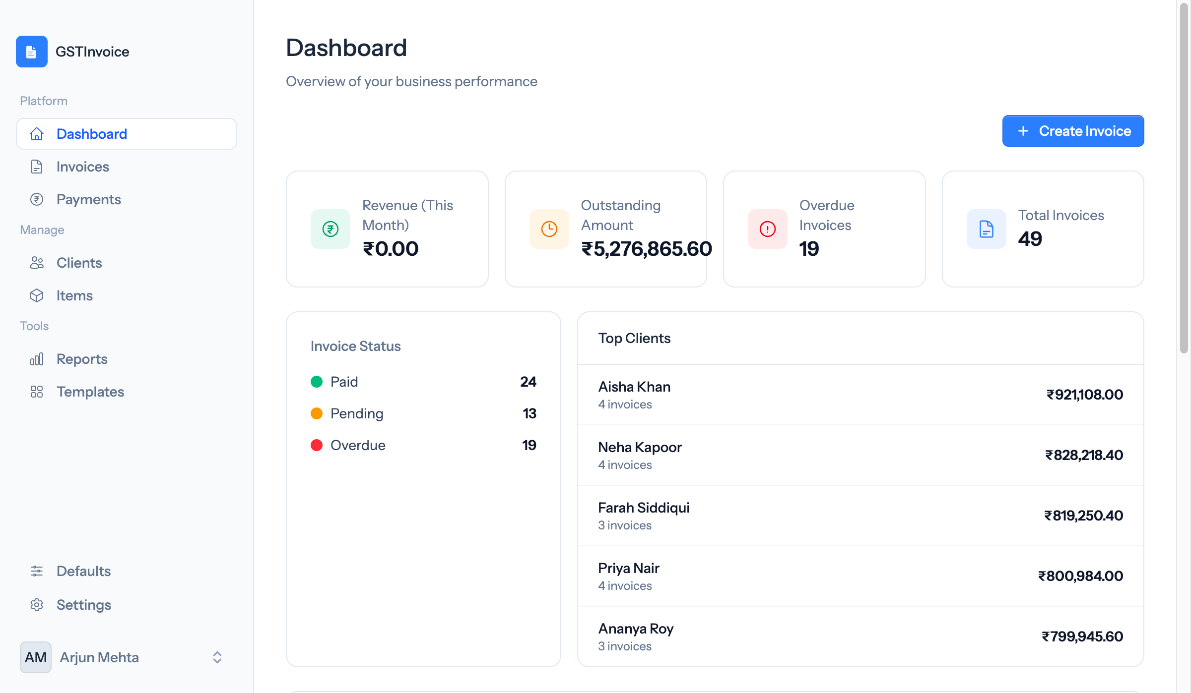 GSTInvoice Dashboard