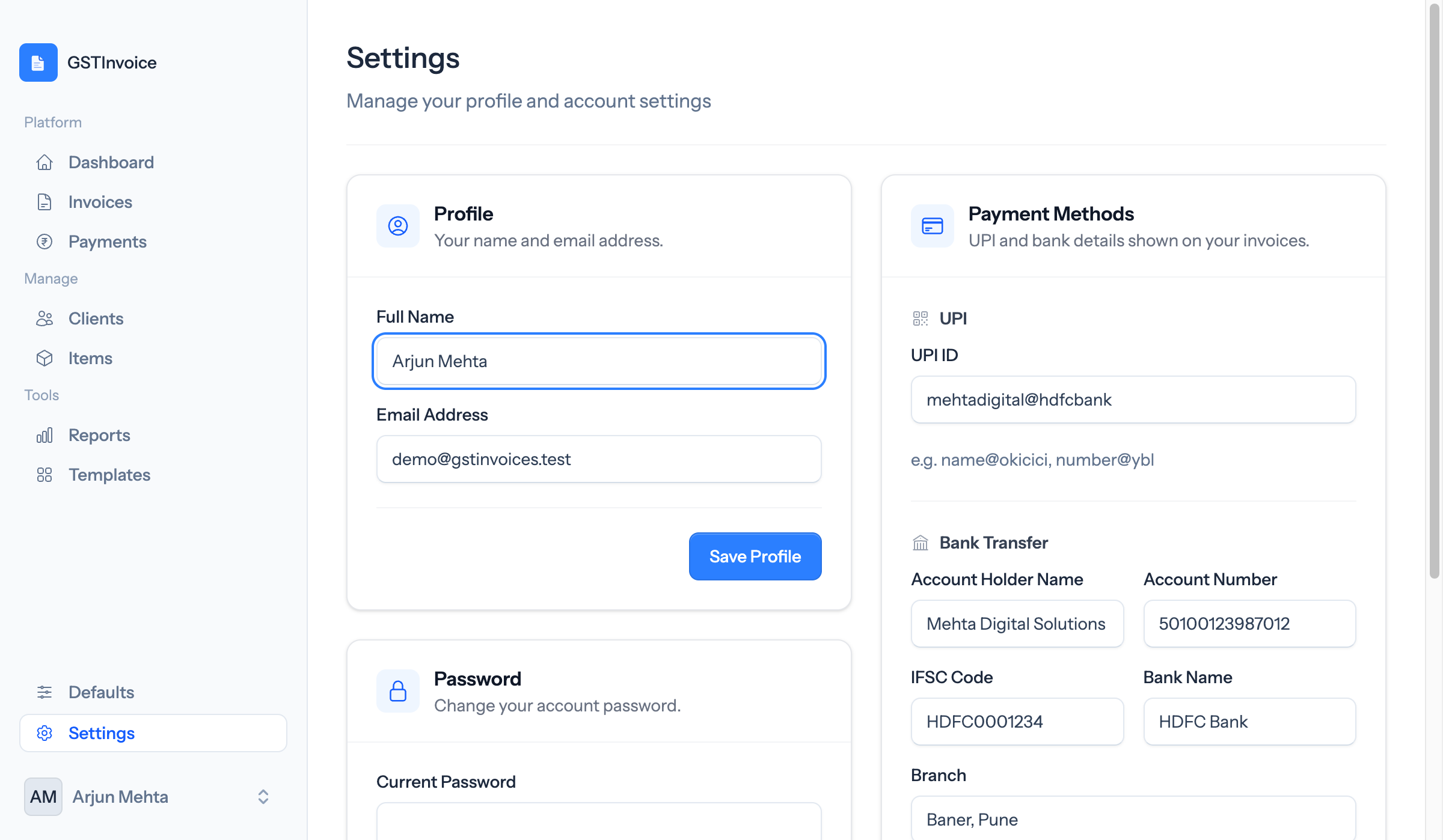 GSTInvoice Settings